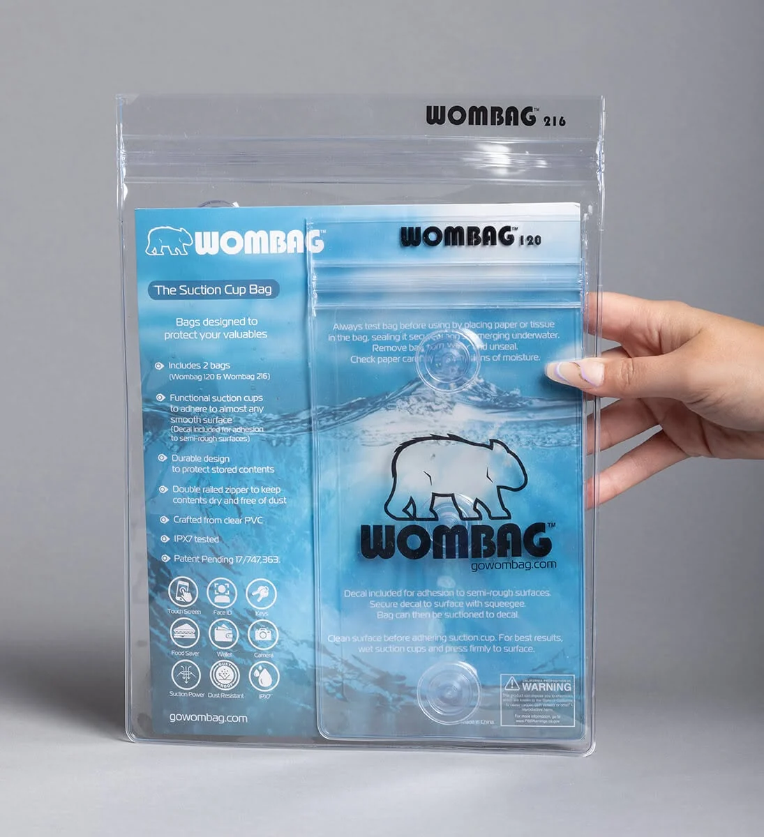 Wombag storage bags with printed retail packaging